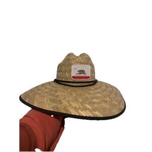 California Republic Bear" Straw Hat Mexican Palm UPF Sun Beach Wear One Size